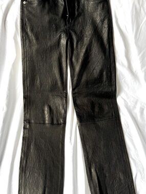 Frame le High Black Leather Straight-Leg Pants